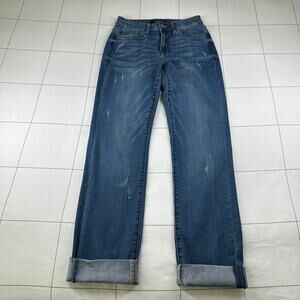 Judy Blue Jeans Womens 26 Blue Boyfriend Fit Stretch Cuffed Denim Distressed